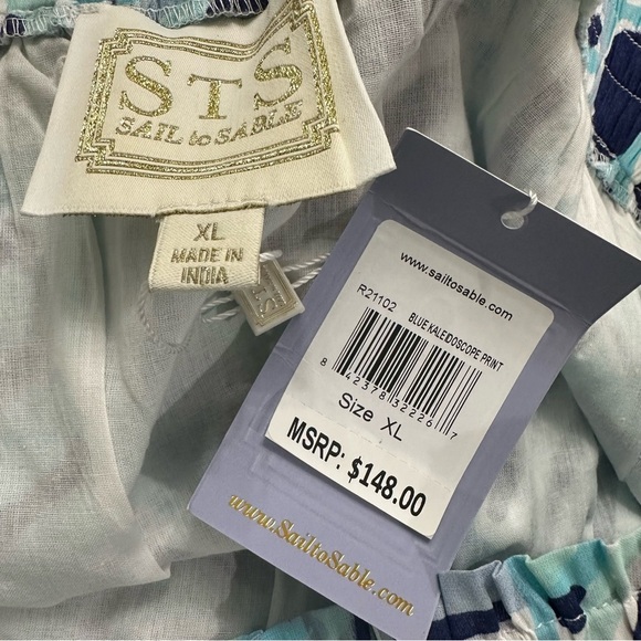 Sail To Sable Blue Patterned Tiered Ruffled Hem Skirt SZ XL Resort Wear NWT - Picture 2 of 9